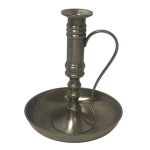 Early American Styled Pewter Plated Chamberstick Candle Holder